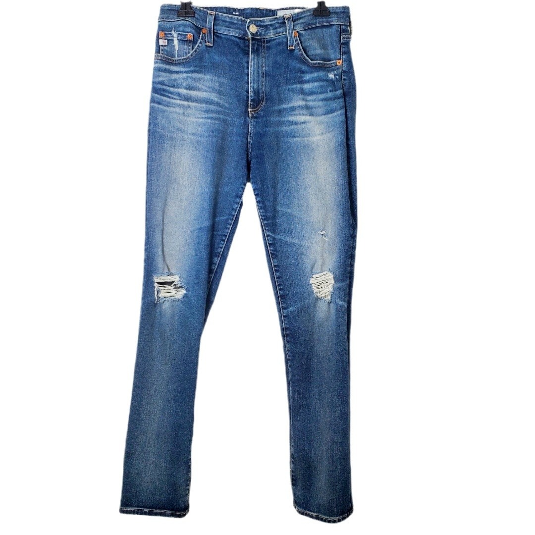 Ag Adriano Goldschmied Mari High Rise Straight Leg Distressed Jeans Blue Size 30